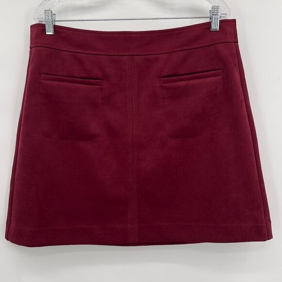 Loft Women's Plus Burgundy Suede Spandex Blend Lined Mini Skirt 14 - Picture 1 of 8